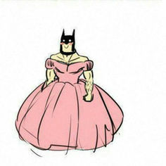 a drawing of a woman in a pink dress with the caption, i am batman