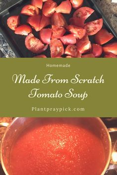 homemade made from scratch tomato soup in a pan