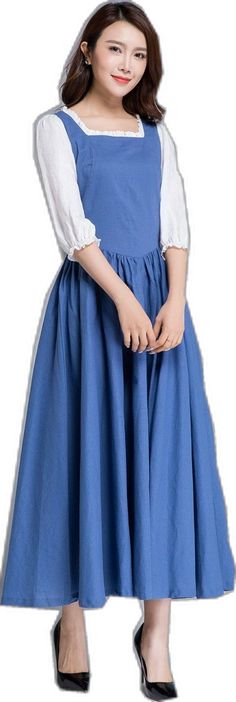 Spring Cotton Dress For Costume Party, Spring Cotton Costume Dress, Spring Costume Party Dresses With Full Skirt, Spring Full Skirt Dresses For Costume Party, Cotton Ruffle Dress With Full Skirt, Adult Princess Dress, Belle Blue Dress Costume, Belle Blue Dress, Blue Dress Costume