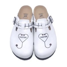 Doctor Clogs, Doctor Shoes, 100% Handmade, Comfortable DOCTOR Themed Professional Women Clogs, Anatomical by AgataAlessa on Etsy Ergonomic Non-slip Clogs With Round Toe, White Clogs With Removable Insole And Round Toe, White Slip-on Clogs With Removable Insole, White Closed Toe Clogs With Cushioned Footbed, Comfortable White Clogs With Rubber Sole, White Clogs With Cushioned Footbed And Round Toe, White Clogs With Cushioned Footbed, White Closed Toe Clogs With Arch Support, White Slip-resistant Round Toe Clogs