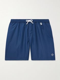 Loro Piana's swimwear is designed with comfort in mind. These 'Bay' swim shorts are made from technical shell, which dries off quickly after a dip. The back VELCRO®-fastening pocket is ideal for storing a key or card. Shorts For Men, Printed Swim, Loro Piana, Suede Jacket, Formal Shirts, Mr Porter, Swim Shorts, Mid Length, Down Jacket