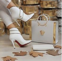 Fendi Boots, Mk Shoes, Goth Shoes, White Purse, White Purses, Handbag Shoes, Valentino Studs, Custom Shoes, White Shoes