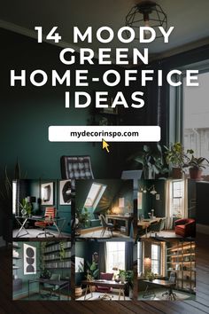 Explore 14 moody green home office ideas that bring a serene and stylish vibe to your workspace. Perfect for those seeking a balanced environment for productivity and comfort. Green Home Office Ideas, Anthropologie Office, Dark Green Office, Small Rustic Bathroom Ideas, Green Home Office, Loft Home Office, Small Rustic Bathroom, Natural Wood Kitchen Cabinets, Green Home Offices