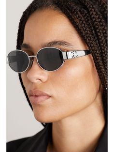 CELINE EYEWEAR Oval-frame silver-tone and acetate sunglasses | NET-A-PORTER Celine Metal Sunglasses, Celine Triumph Sunglasses, Metal Frame Sunglasses, Celine Oval Sunglasses, Silver Sunglasses Outfit, Celine Glasses Sunglasses, Celine Sunglasses Black, Luxury Sunglasses Women, Shoes List