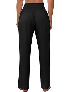 Women's Elastic Waist H-Line Straight Pants Daily Going Out Pants Casual Pocket Stitching Knitted Plain Spring/Fall Pants | justfashionnow Non-stretch Bottoms With Side Pockets For Loungewear, Ankle-length Loungewear Bottoms With Pockets, Ankle-length Pants With Pockets For Loungewear, Ankle-length Lounge Pants With Pockets, Non-stretch Straight Sweatpants With Pockets, Workwear Harem Pants With Elastic Waistband, Ankle-length Cargo Pants For Loungewear, Straight Lounge Pants With Welt Pockets, Straight Pants With Welt Pockets For Loungewear