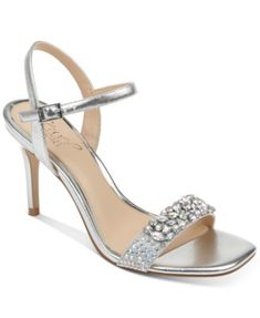 JEWEL BADGLEY MISCHKA Womens Silver Padded Rhinestone Ankle Strap Natasha Square Toe Stiletto Buckle Slingback Sandal 8 Blue Shoes Heels, Evening Heels, Jewel Badgley Mischka, Jeweled Sandals, Badgley Mischka Shoes, Evening Sandals, Rhinestone Sandals, Strap Sandals Women, Rhinestone Heels