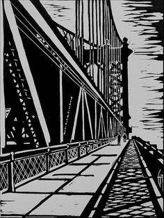 a black and white drawing of a bridge