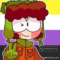 a drawing of a girl with red hair and green eyes giving the thumbs up sign