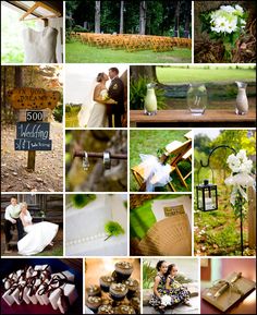 a collage of photos with different pictures and words on the same page as well as wedding decorations