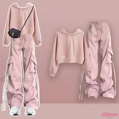 Qteee - Premium Pure Color Crop Hoodie with Convenient Pocketed Cargo Pants Bts Manager, Christmas Fashion Outfits, Fall Sweatshirt Outfit, Loose Dress Pattern, Female Clothes Outfits, Dance Style Outfits, Cosplay Contacts, Kids Designer Dresses, Trendy Outfits For Teens