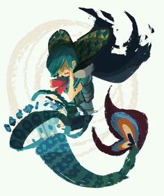 two mermaids with hats on their heads, one is holding a flower and the other has