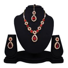 Gold Rodium Polish Red and Maroon color Necklace in Metal Alloy studded with Austrian diamond Red Necklace For Formal Festivities, Maroon Necklace, Family Necklace, Color Necklace, Maroon Color, Diamond Stone, Stone, Red, Gold