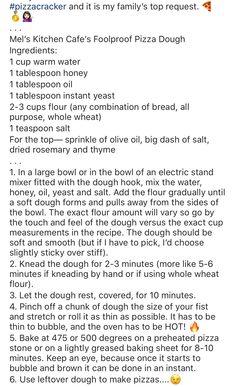 the recipe for pizza dough is shown in this screenshote, and it appears to be very confusing