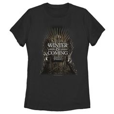 Winter is coming! Don't find yourself out in the cold without one of these officially licensed Game of Thrones styles! Even the White Walkers will seem friendlier if you're wearing a fun GOT design. Celebrate the award-winning television series, Game of Thrones, with t-shirts that show off characters like Daenerys, Jon Snow, Arya, Tyrion, and more. The night may be dark and full of terrors, but that doesn't mean your fashion choices need to be! Size: medium. Color: black. Gender: female. Age Gro Winter Crew Neck T-shirt For Fans, Winter Fan Gear Graphic T-shirt, Winter Fan Apparel T-shirt With Crew Neck, Winter Band Merch Tops, Winter Fan Apparel T-shirt With Logo Print, Winter Band Merch Tops, Pre-shrunk, Fandom Tops With Text Print For Fan Merchandise, Daenerys Jon Snow, Off Characters