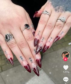 Heart Nail Tips, Alt Nails, Red Goth, Witchy Nails, November Nails, Goth Nails, Heart Nails, Dream Nails, Nails Inspo