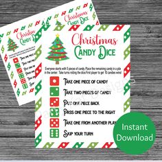 christmas candy and dice party game printables for any type of party or event