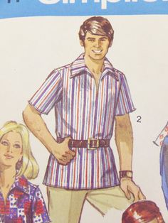 "Vintage 1970's Retro Shirt Pattern Simplicity 8711 for Size 16 Bust 38 Miss Collared Shirt 1970's Shirt Seventies Costume Belted Shirt 70's This is Simplicity pattern 8711 for a size 16 shirt , chest 38\" for misses. Has all the pieces and instructions. Make authentic 1970's shirts, tops, etc, some belted or not. Ideal for costumes, authentic period clothing, and these styles could be updated with modern fabrics. Whatever you please! From 1970" 1970s Collared Tops With Retro Print, 1970s Retro Print Collared Tops, Retro Collared Shirt With Vintage Print, Seventies Costume, Pink Baby Nursery, Period Clothing, Period Outfit, Crib Quilt, Simplicity Patterns