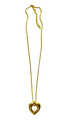 Long necklace with open center heart pendant on a wide bale. Gold plated . Elegant Locket Necklace With Heart And Initial Pendant, Gold Heart Pendant Locket Necklace For Formal Occasions, Gold Open Heart Necklace For Party, Formal Necklace With Heart Charm And Round Pendant, Glam Earrings, Puffed Heart, Heart Pendant Necklace, Ring Bracelet, Earring Necklace