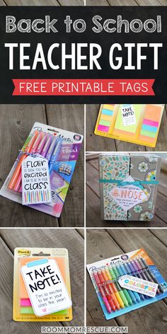 back to school teacher gift with free printable tags, pens and notebooks for kids