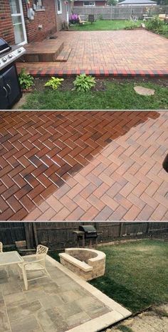 before and after pictures of a brick patio