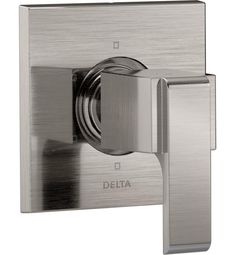 the delta wall mounted shower faucet is shown in stainless steel and features an adjustable lever