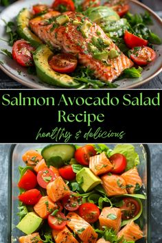 salmon avocado salad recipe with tomatoes and cucumbers