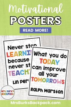 two posters with words that say,'motivation posters read more'and the text reads