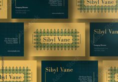 six business cards designed to look like they have vines on them