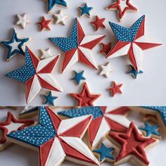 red, white and blue stars are arranged in the shape of cookies