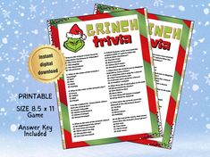 two christmas trivias with the words grinen - n - neh on them