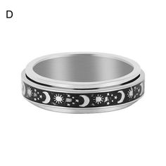 Printed With Star, Moon And Sun Pattern, This Spinner Ring Is Unique And Chic For Men Or Women To Wear In Daily Life. This Spinner Ring Can Rotate Flexibly. When You Feel Anxious, The Moon And Star Spinner Band Can Help You Reduce Stress. Meanwhile, This Anxiety Band Will Make You More Focused When Studying Or Thinking. Made With High Quality Alloy Material, This Ring Is Solid And Wear Resistant. There Are Five Styles With Different Sizes For You To Choose From. This Moon Star Spinner Ring Is Su Chic For Men, Puppy Jewelry, Twisted Band Ring, Sun Pattern, Blue Opal Ring, Costume Rings, Moon And Sun, Gold Diamond Band, Fidget Rings