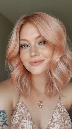 20 Best Hair Color Ideas for November 2024 Pastel Rose Gold Hair, Shoulder Length Pink Hair, Soft Pink Hair, Apricot Hair, Fall Haircut, Best Hair Color Ideas, Pale Skin Hair Color, Pink Waves, Pretty Vibes