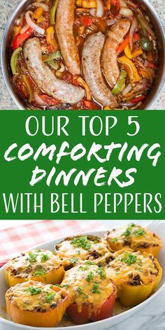 the top 5 confecting dishes with bell peppers are featured in this postcard