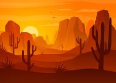 desert landscape with cactus trees and mountains