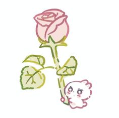 a drawing of a pink rose and a teddy bear