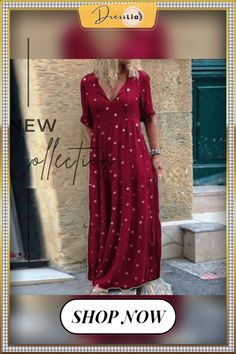 Fall Winter New Women Short Sleeve Boho Dress Vintage Loose Polka Dot Print V-neck Long Dress Casual Harajuku Party Dress Mujer Polka Dot V-neck Maxi Dress For Summer, Bohemian V-neck Polka Dot Dress, Casual Polka Dot V-neck Dress, Casual V-neck Polka Dot Dress, Spring Polka Dot V-neck Dress, Spring V-neck Polka Dot Dress, Polka Dot V-neck Dress For Party, Polka Dot V-neck Party Dress, Summer V-neck Polka Dot Dresses