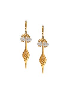 Umbrella Pearl Gold Oriental Hoop Earrings-Earrings-JAREDJAMIN Jewelry Online-JAREDJAMIN Art Deco Interior, Online Jewelry, Fresh Water, Freshwater Pearls, Umbrella, Jewelry Collection, 18k Gold, Gold Plate, Jewelry Design