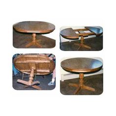 four different views of a round table with three leaves on the top and one leaf at the bottom