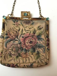 Hinged Frame, Frame Floral, White Rectangle, Tapestry Bag, Vintage Tapestry, Vintage Labels, Semi Precious Stones, Brass Frame, Retro Prints