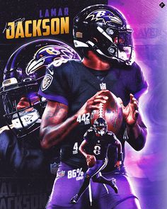 a football player holding a ball in front of a purple and black background with the words jacksonville on it