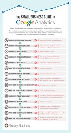 the small business guide to google's analyticss info sheet with an arrow pointing up