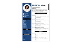 a blue and black resume template with an image of a woman on the front page