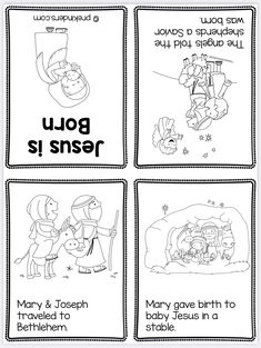 four christmas cards with the words, merry and jesus in different languages for children to color