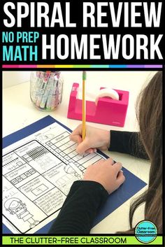 a girl is working on her homework with the text spiral review no prep math homework