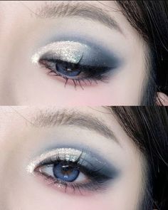 Grey And Blue Makeup, Eye Makeup Dark Blue, Cute Eye Makeup, Swag Makeup, Ethereal Makeup, Blue Lens, Eye Makeup Designs, Dope Makeup, Edgy Makeup