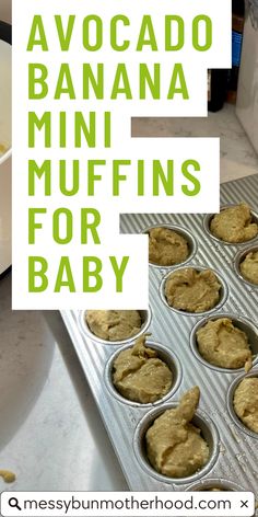 avocado banana mini muffins Muffins For 11 Month Old, Avocado Blw Recipes, Banana Blueberry Muffins For Baby, Baby Veggie Muffins, Baby Zucchini Muffins, Mini Muffins For Babies, Baby Mini Muffins, Avocado Recipes For Babies, Breakfast Baby Led Weaning