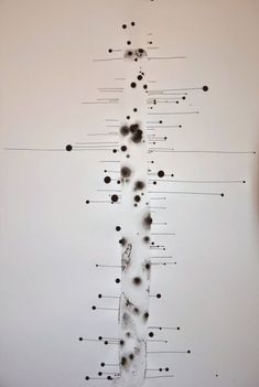 an abstract painting with black dots and lines on the wall, in front of a white background