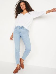 High-Waisted OG Straight Button-Fly Extra-Stretch Jeans for Women | Old Navy Button Fly Jeans, Jeans For Women, Back Patch, Stretch Jeans, Best Sellers, Old Navy, Straight Leg, Women Jeans, High Waisted