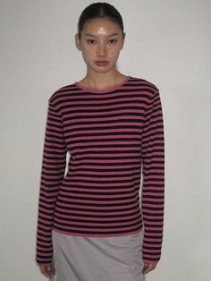 Composition : Cotton 40% Acrylic 50% Rayon 10%Country of Origin : Republic of Korea Shirts Black, Knitted Tshirt, Striped Knit, Knitwear, Black Pink, Composition, Knitting, The Originals, Clothes For Women