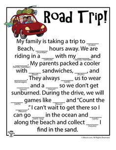 the road trip poem is shown in black and white with an image of a red car